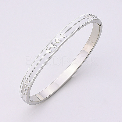 Leaf Pattern 304 Stainless Steel Hinged Bangles FS-WGBBE22-02-1