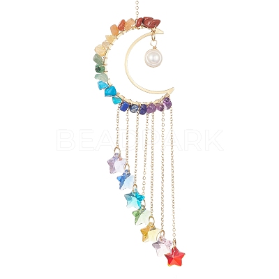 Glass Star & Natural Pearl Pendant Decoration HJEW-JM01183-01-1