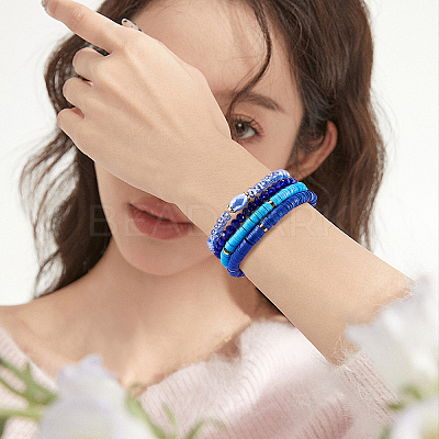 7Pcs 7 Style Handmade Polymer Clay Heishi Surfer Stretch Bracelets Set BJEW-SW00073-06-1