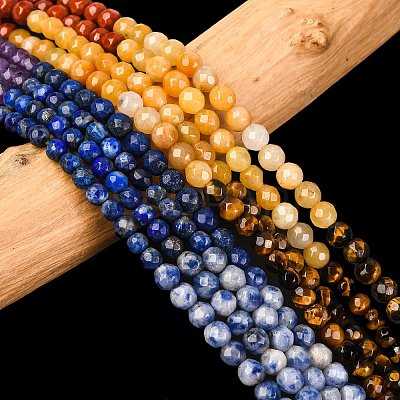 Chakra Theme Natural Red Rainbow Jasper & Yellow Aventurine & Tiger Eye & Green Aventurine & Blue Spot Stone & Lapis Lazuli & Amethyst Beads Strands G-F668-14-4mm-1