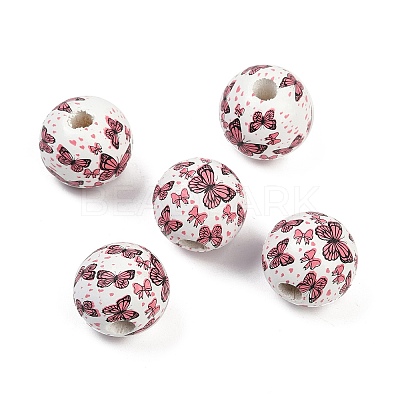 Painted Wood European Beads WOOD-F017-04G-1