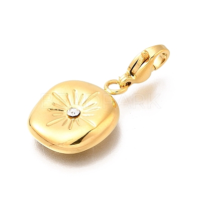 Flat Round 304 Stainless Steel Rhinestone Pendants Decoration STAS-R159-53G-04-1