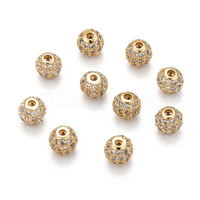 Brass Cubic Zirconia Beads ZIRC-F001-02G-6MM-1