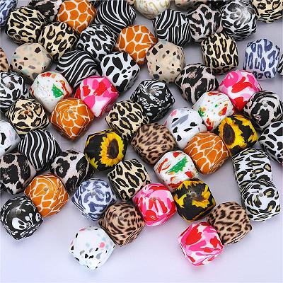 Colorful Pattern Printed Silicone Focal Beads SI-JX0022A-08-1