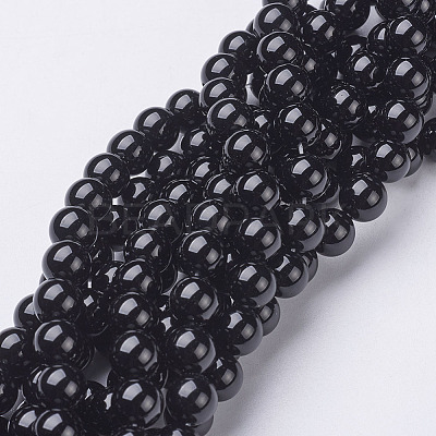 Natural Dyed & Heated Black Onyx Round Beads Strands X-GSR8mmC097-1