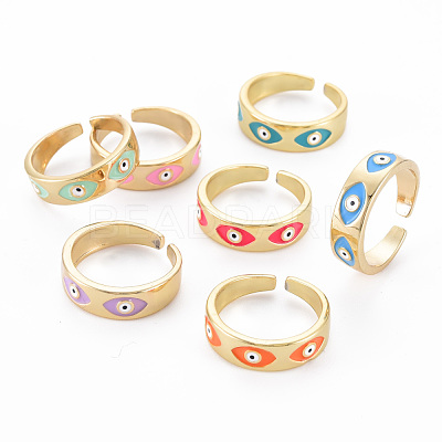 Real 16K Gold Plated Brass Enamel Cuff Rings RJEW-N037-001-NF-1