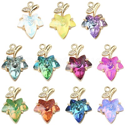 11Pcs 11 Colors Brass with K9 Glass Charms KK-CJ0004-07-1