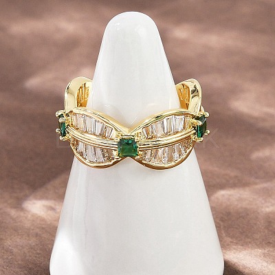 Brass Micro Pave Cubic Zirconia Cuff Rings RJEW-D326-02G-1