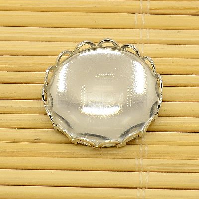 Brass Cabochon Settings and Flat Round Transparent Clear Glass Cabochons KK-X0003-P-RS-1