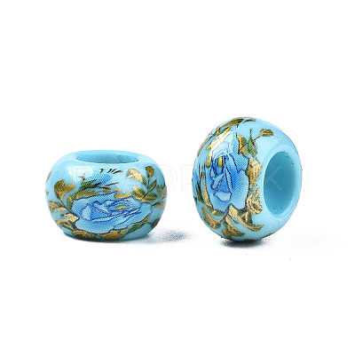 Flower Printed Opaque Acrylic Rondelle Beads SACR-S305-27-E02-1