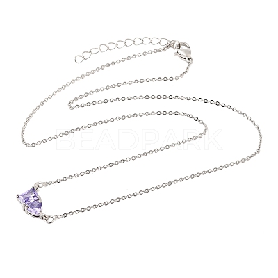 Brass Pave Cubic Zirconia Rectangle and Heart Pendant Cable Chain Necklaces KK-CBAB173-04P-07-1