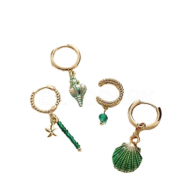 4Pcs Brass Glass Hoop Earring & Cuff Earring Sets FS-WG63380-04-1