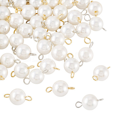 40Pcs 2 Colors Shell Pearl Round Connector Charms PALLOY-TA00341-1