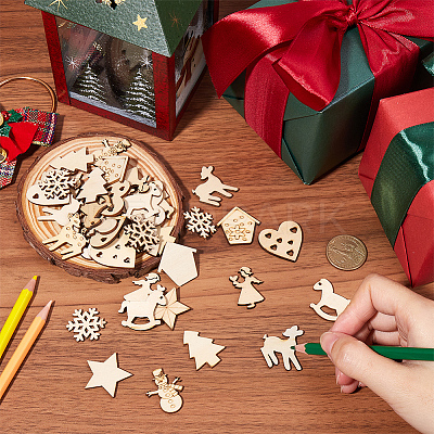 4 Sets Unfinished Wood Cutouts Ornaments WOOD-SC0001-91B-1