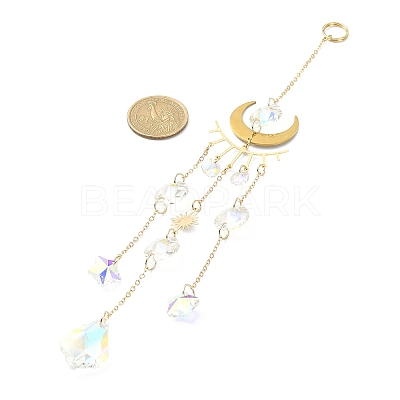 Glass Teardrop/Star Pendant Decorations HJEW-JM01170-1