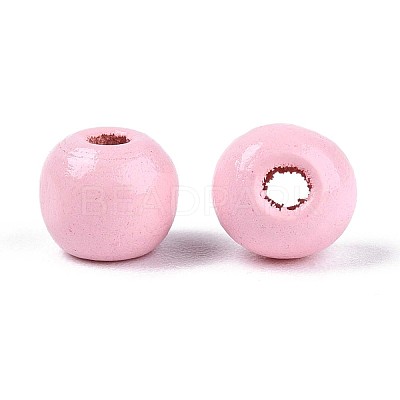 Spray Painted Round Natural Schima Wood Beads WOOD-A018-6mm-05-1