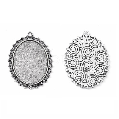 Tibetan Style Alloy Oval Tray Cabochon Settings TIBEP-5437-AS-LF-1