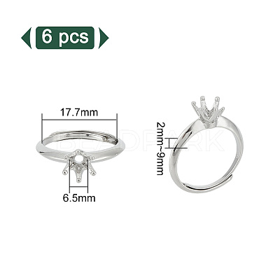 6Pcs Brass Adjustable Ring Findings KK-GO0001-42-1