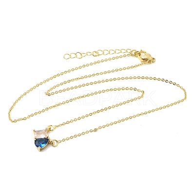 Brass Pave Cubic Zirconia Rectangle & Teardrop Pendant Cable Chain Necklaces KK-CBAB173-05G-04-1