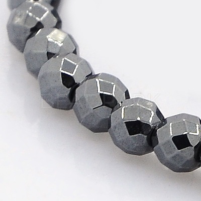 Faceted Round Non-magnetic Synthetic Hematite Beads Strands G-P061-60-4mm-1