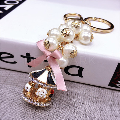 Fashionable Pearl Keychain for Ladies' Handbags - Rotating Carousel Keyring Pendant LS-ST2825842-1