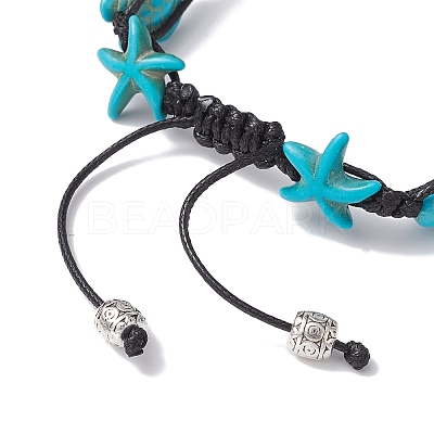 Synthetic Turquoise Starfish & Turtle Braided Bead Bracelet X-BJEW-TA00388-01-1