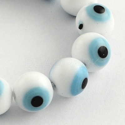 Round Handmade Evil Eye Lampwork Beads Strands X-LAMP-R114-8mm-07-1