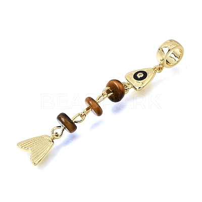Brass Pave Cubic Zirconia Clear Cubic Zirconia & Natural Tiger Eye & Enamel European Dangle Charms GG-CBA3401-01G-A01-1