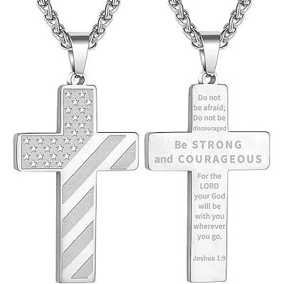 American Flag Bible Cross 304 Stainless Steel Pendant Necklaces for Men FS-WGFCD71-17-1