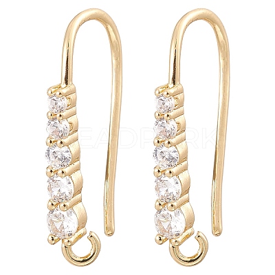 Brass Micro Pave Clear Cubic Zirconia Earring Hooks ZIRC-YW0001-04G-1