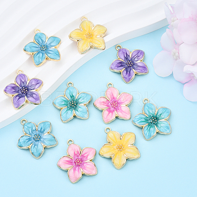 10Pcs 5 Colors Rack Plating Alloy Enamel Pendants ENAM-YW0004-73-1