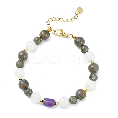 Natural Labradorite &  Amethyst & White Jade Beaded Bracelets for Women BJEW-JB13619-1