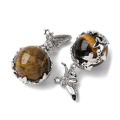 Natural Tiger Eye Round Pendants G-G207-01P-04-1