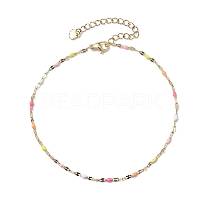 304 Stainless Steel Enamel Link Chains Anklets AJEW-AN00588-02-1