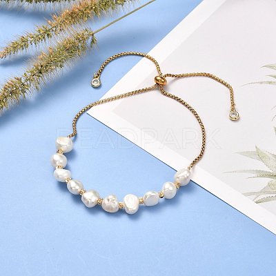 Natural Pearl Beads Adjustable Slider Bracelet for Girl Women Gift BJEW-JB06820-01-1