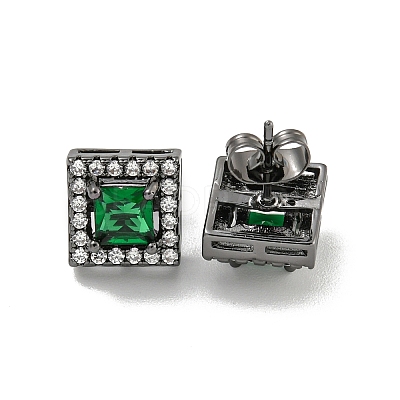 Square Brass Micro Pave Clear Cubic Zirconia Stud Earrings EJEW-G387-03B-1