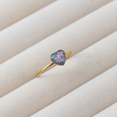 Adjustable 304 Stainless Steel & Resin & Dried Flower Cuff Open Rings FS-WGEFF9F-01-1
