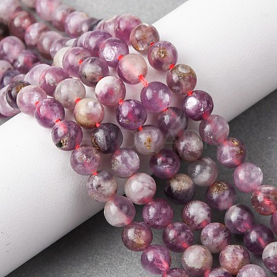 Natural Lepidolite/Purple Mica Stone Beads Strands X-G-B133-A01-6MM-1