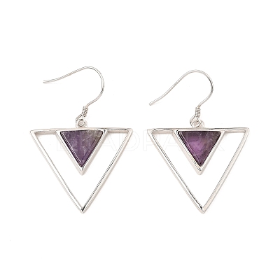 Natural Amethyst Triangle Dangle Earrings EJEW-Z024-10C-P-1