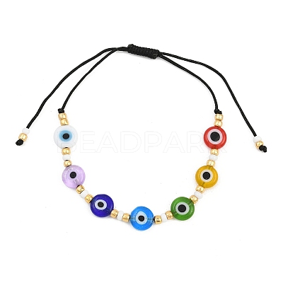 Adjustable Handmade Evil Eye Lampwork Beads Braided Bead Bracelets for Men Women BJEW-JB12485-01-1