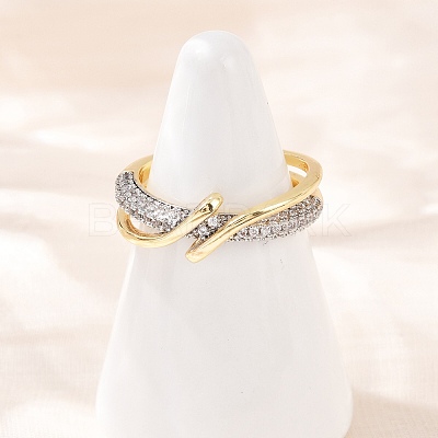 Brass Micro Pave Cubic Zirconia Adjustable Cuff Rings for Women RJEW-C140-13G-1