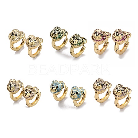 Bear Rack Plating Brass Cubic Zirconia Hoop Earrings for Women EJEW-K245-02G-1