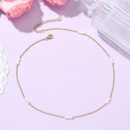 304 Stainless Steel Cable Chain Necklaces with Natural Cultured Freshwater Pearl Beads NJEW-JN06065-1