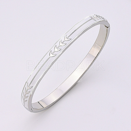 Leaf Pattern 304 Stainless Steel Hinged Bangles FS-WGBBE22-02-1