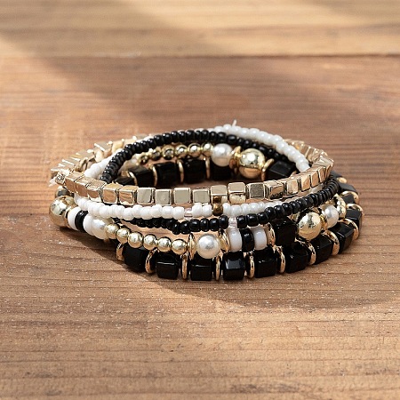 Bohemian Vacation Style Glass Beaded Stackable Stretch Bracelets Set for Women OG4119-10-1