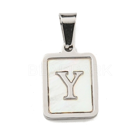 Vacuum Plating 304 Stainless Steel Pave Natural White Shell Pendants STAS-S130-03P-Y-1