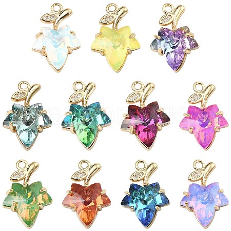 11Pcs 11 Colors Brass with K9 Glass Charms KK-CJ0004-07-1
