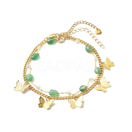 Natural Green Agate Beads Anklets Set for Girl Women AJEW-AN00450-04-1