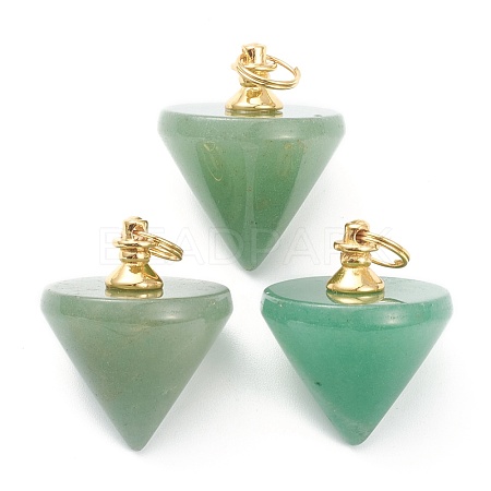 Natural Green Aventurine Pendants with Golden Brass Findings G-J392-04C-1