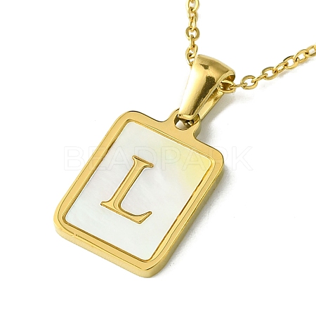 Ion Plating(IP) Rectangle with Initial Letter 304 Stainless Steel Pendant Necklace NJEW-R265-04G-L-1